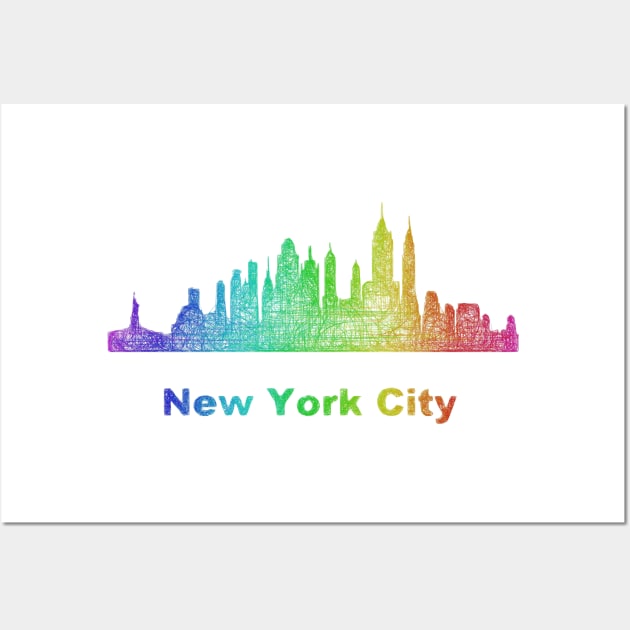 Rainbow New York City skyline Wall Art by DavidZydd